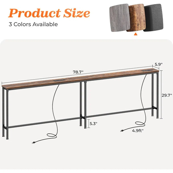 Sofa Console Table with Power Outlets & USB-C Ports  Wooden Bazar