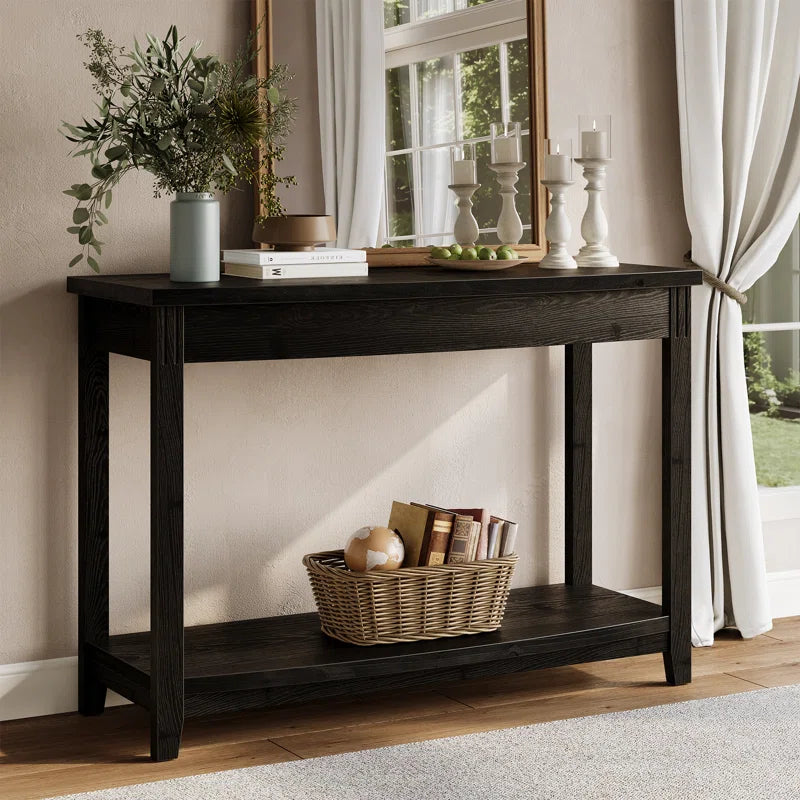 Solid Wood Top Console Table – Farmhouse Entryway Table with Storage Shelf  Wooden Bazar