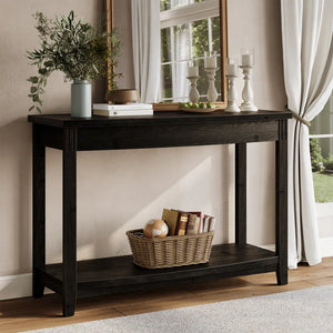 Solid Wood Top Console Table – Farmhouse Entryway Table with Storage Shelf  Wooden Bazar