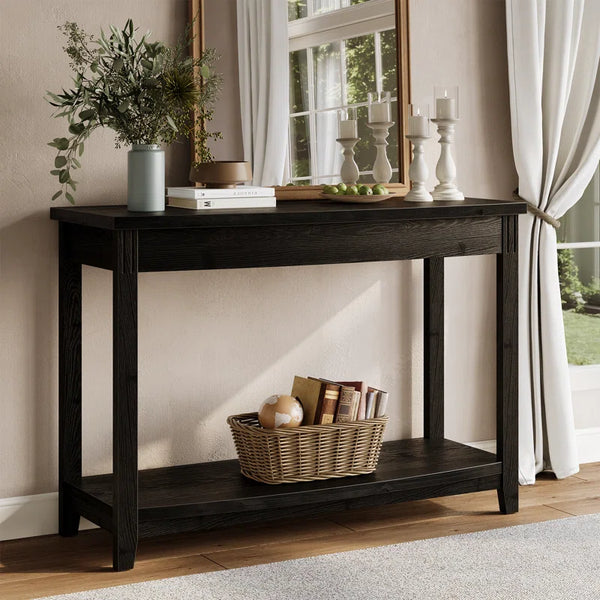 Solid Wood Top Console Table – Farmhouse Entryway Table with Storage Shelf  Wooden Bazar