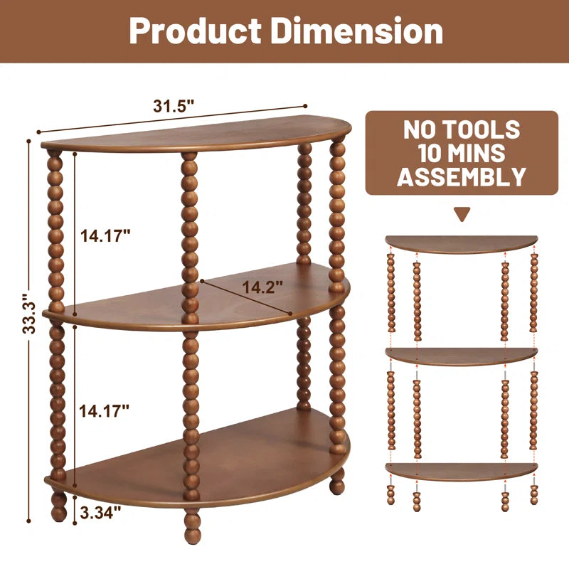 3-Tier Half-Moon Console Table – Vintage Entryway Table for Living Room, Hallway & Foyer  Wooden Bazar