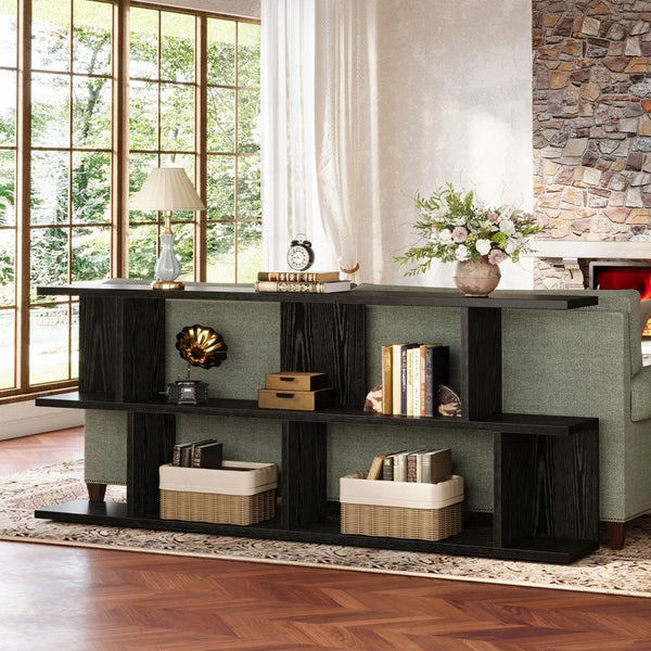 3-Tier Console Table with Open Shelving  Wooden Bazar