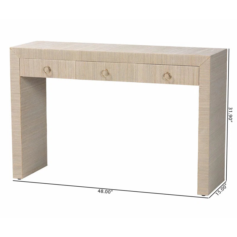 Bali & Pari Cielo Bohemian Woven Grasscloth 3-Drawer Console Table  Wooden Bazar