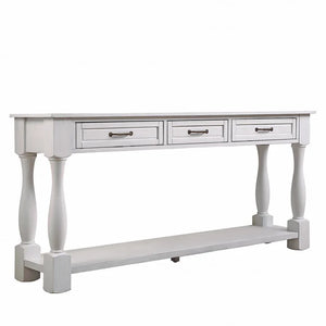 Long Wood Console Table with 3 Drawers & Bottom Shelf  Wooden Bazar