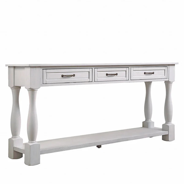 Long Wood Console Table with 3 Drawers & Bottom Shelf  Wooden Bazar