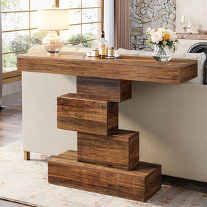 Wood Console Table with Geometric Base for Entryway & Living Room  Wooden Bazar