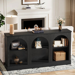 Farmhouse Console Table with 3-Tier Storage  Wooden Bazar