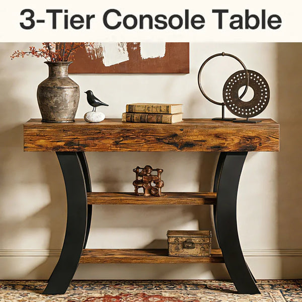 Console Table with Curved Frame & Storage  Wooden Bazar