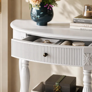 Half-Moon Console Table with Drawer & Bottom Shelf  Wooden Bazar