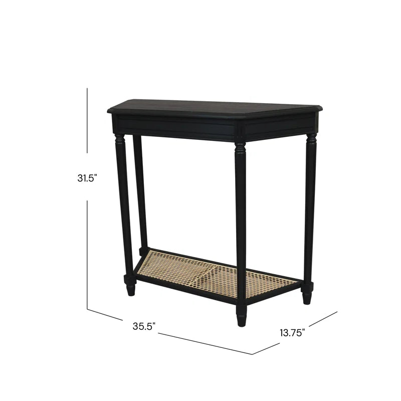 Carterlee Demilune Console Table with Cane Shelf  Wooden Bazar