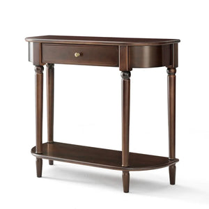 Traditional Small Solid Wood Top Console Table with Drawer & Shelf – Turned Legs  Wooden Bazar