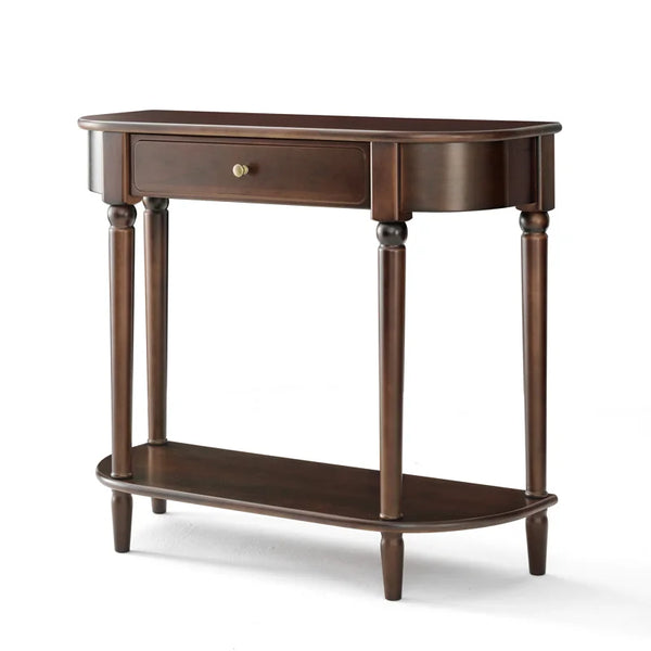 Traditional Small Solid Wood Top Console Table with Drawer & Shelf – Turned Legs  Wooden Bazar