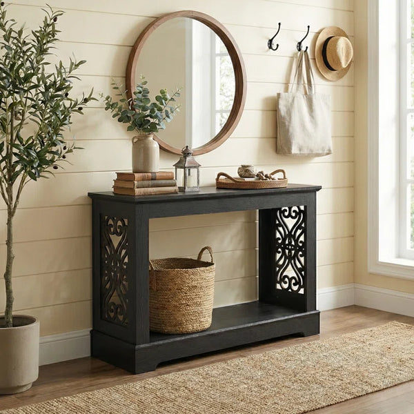 Wood Console Table with Open Shelf  Wooden Bazar