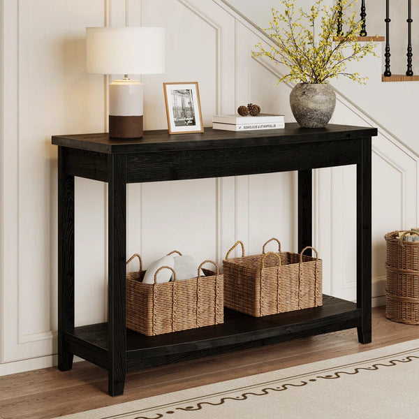 Solid Wood Top Console Table – Farmhouse Entryway Table with Storage Shelf  Wooden Bazar