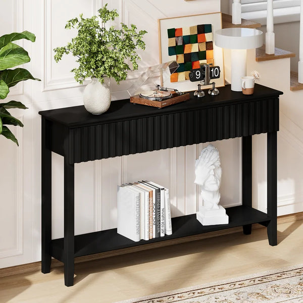 Valdemara 3-Drawer Console Table with Lower Shelf  Wooden Bazar
