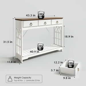 3-Drawer Farmhouse Console Table for Entryway  Wooden Bazar