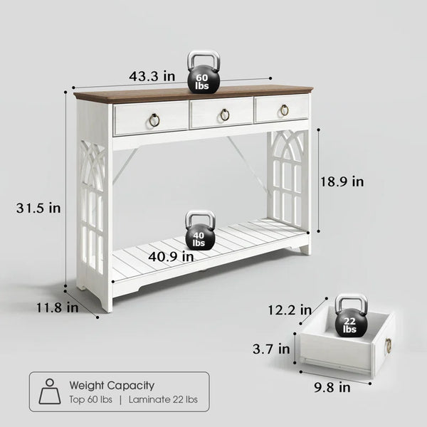 3-Drawer Farmhouse Console Table for Entryway  Wooden Bazar