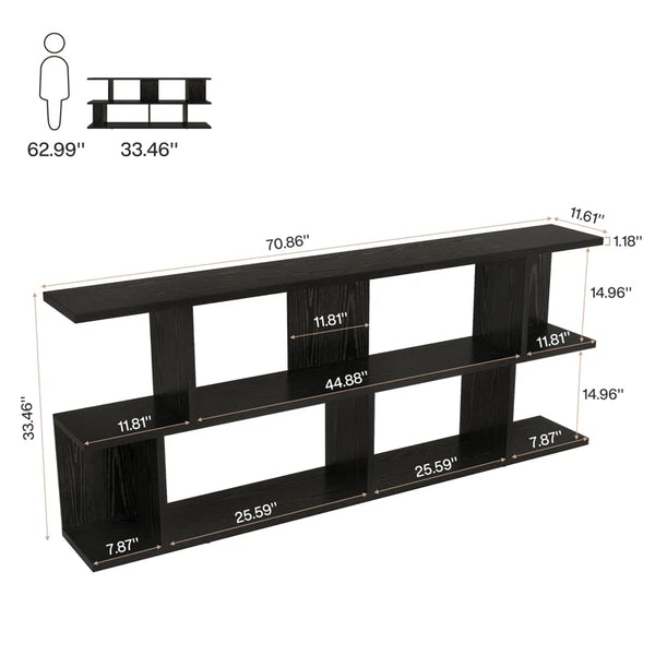 3-Tier Console Table with Open Shelving  Wooden Bazar