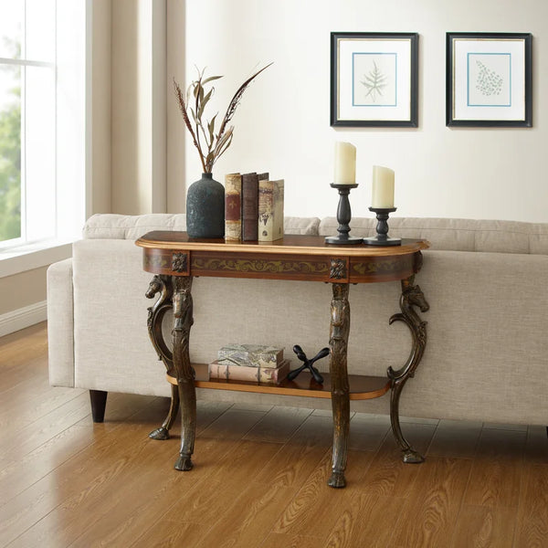 Console Table with Ornate Horse Motif Legs  Wooden Bazar