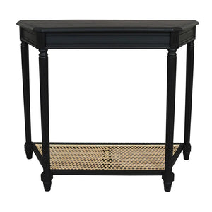 Carterlee Demilune Console Table with Cane Shelf  Wooden Bazar