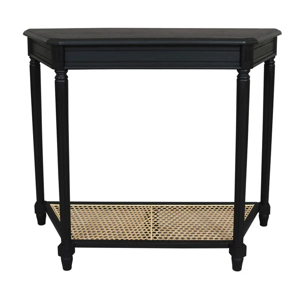 Carterlee Demilune Console Table with Cane Shelf  Wooden Bazar