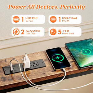 Sofa Console Table with Power Outlets & USB-C Ports  Wooden Bazar