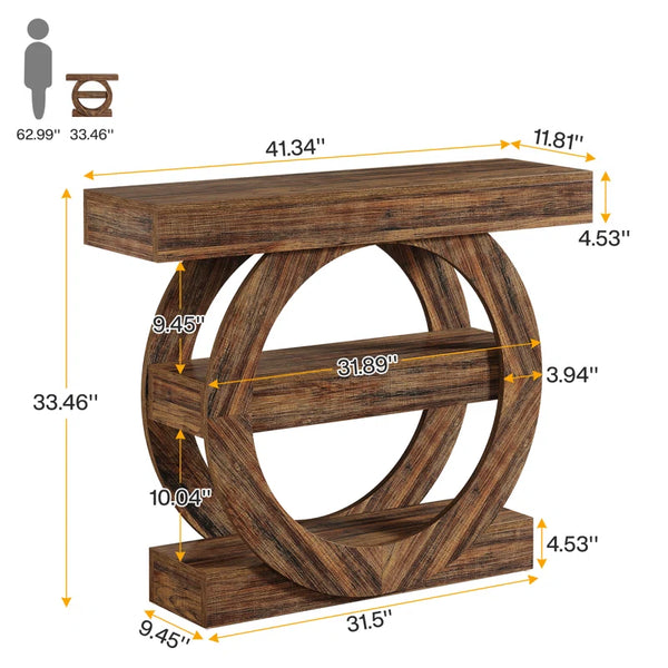 Farmhouse 3-Tier Console Table with Storage Shelves  Wooden Bazar