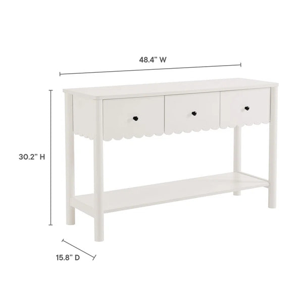 Emmeline 3-Drawer Scalloped Console Table  Wooden Bazar