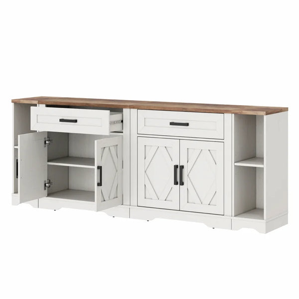 Modern Farmhouse Accent Cabinet with Barn Doors & Drawers  Wooden Bazar