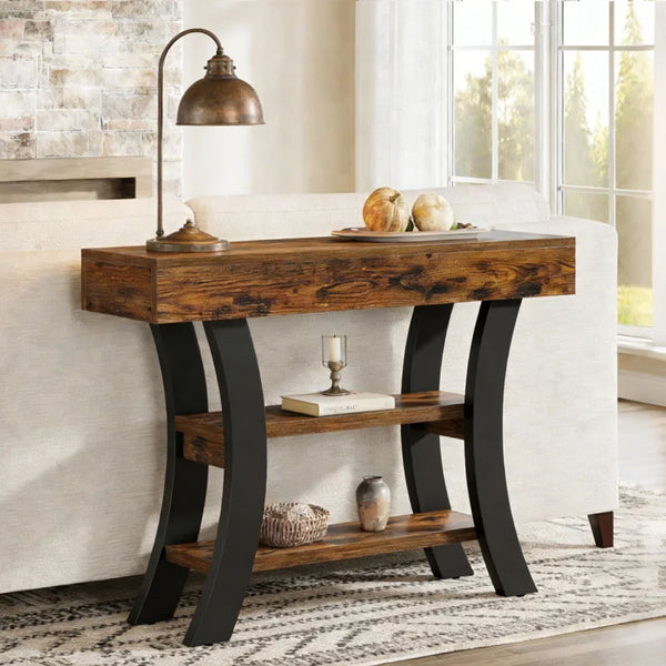 Console Table with Curved Frame & Storage  Wooden Bazar