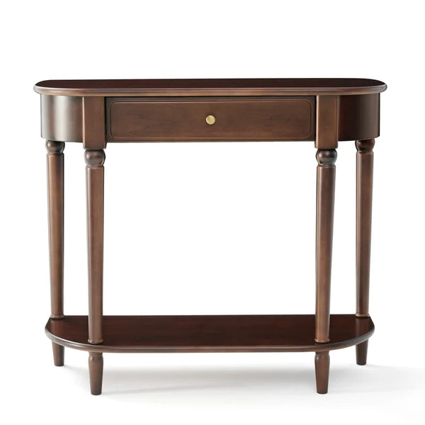 Traditional Small Solid Wood Top Console Table with Drawer & Shelf – Turned Legs  Wooden Bazar