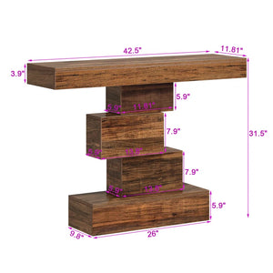 Wood Console Table with Geometric Base for Entryway & Living Room  Wooden Bazar