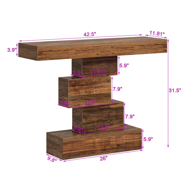 Wood Console Table with Geometric Base for Entryway & Living Room  Wooden Bazar