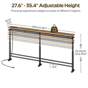 Height-Adjustable Console Table with LED Light & Charging Station  Wooden Bazar