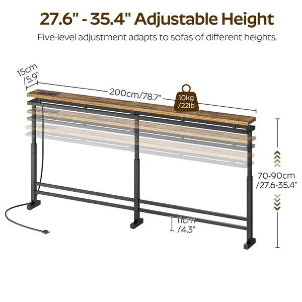 Height-Adjustable Console Table with LED Light & Charging Station  Wooden Bazar