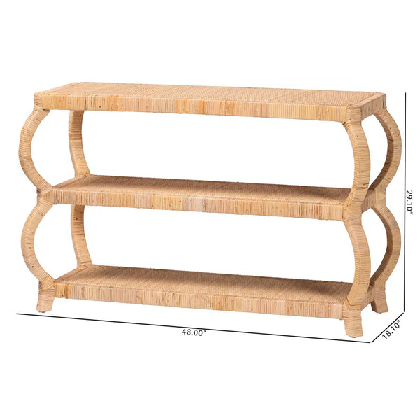 Cecely Bohemian Natural Rattan 3-Tier Console Table  Wooden Bazar