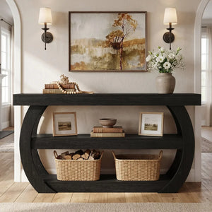 Console Table with Storage Shelves  Wooden Bazar