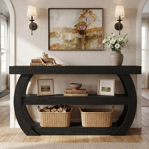 Console Table with Storage Shelves  Wooden Bazar