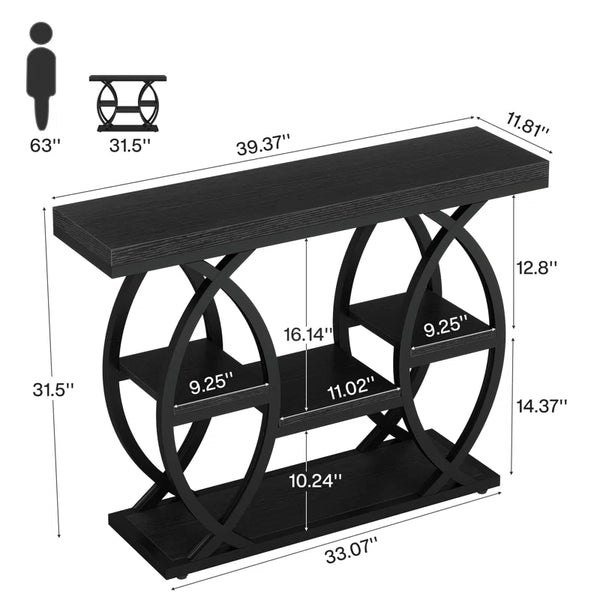 Wide Four-Tier Entryway Console Table  Wooden Bazar