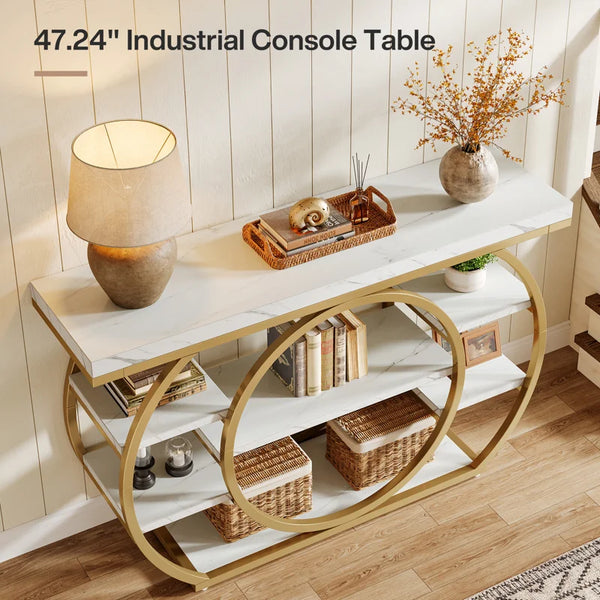 Tier Industrial Farmhouse Console Table with Storage  Wooden Bazar