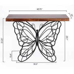 Solid Wood Console Table with Butterfly Iron Base  Wooden Bazar