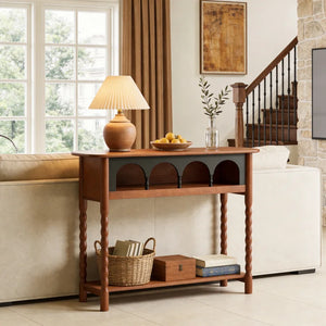 Solid Wood Console Table with Storage – Walnut  Wooden Bazar