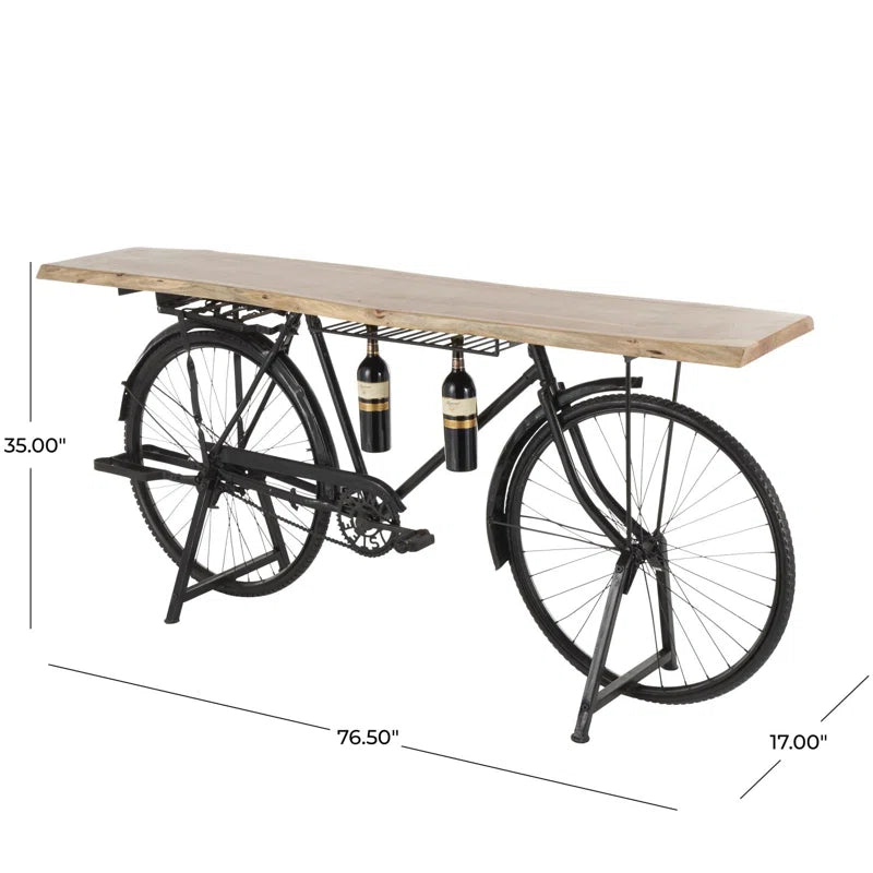 Metal Bike Bar Table with Live Edge Wood Top  Wooden Bazar