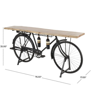 Metal Bike Bar Table with Live Edge Wood Top  Wooden Bazar