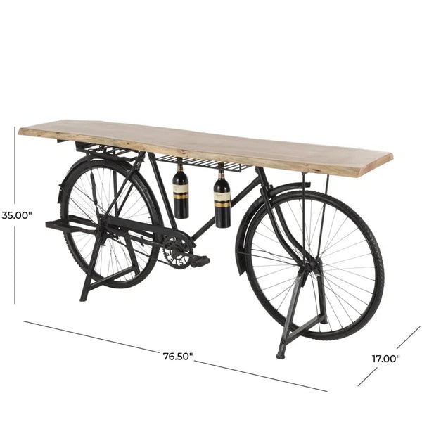 Metal Bike Bar Table with Live Edge Wood Top  Wooden Bazar