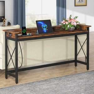 Modern Console Table with Built-In Charging Ports  Wooden Bazar