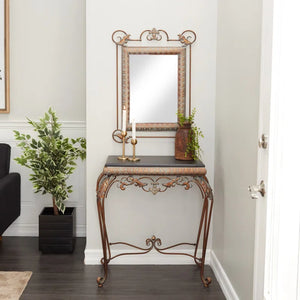 Lulu 2-Piece Bronze Metal Leaf Console Table with Mirror – 32"H  Wooden Bazar
