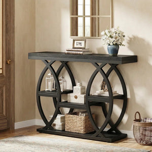 Wide Four-Tier Entryway Console Table  Wooden Bazar