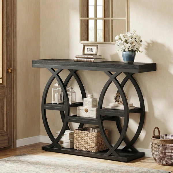 Wide Four-Tier Entryway Console Table  Wooden Bazar
