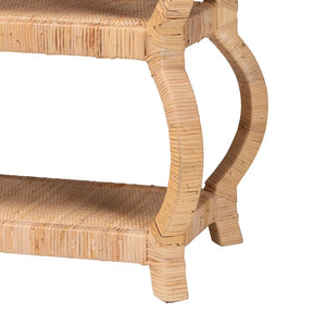 Cecely Bohemian Natural Rattan 3-Tier Console Table  Wooden Bazar
